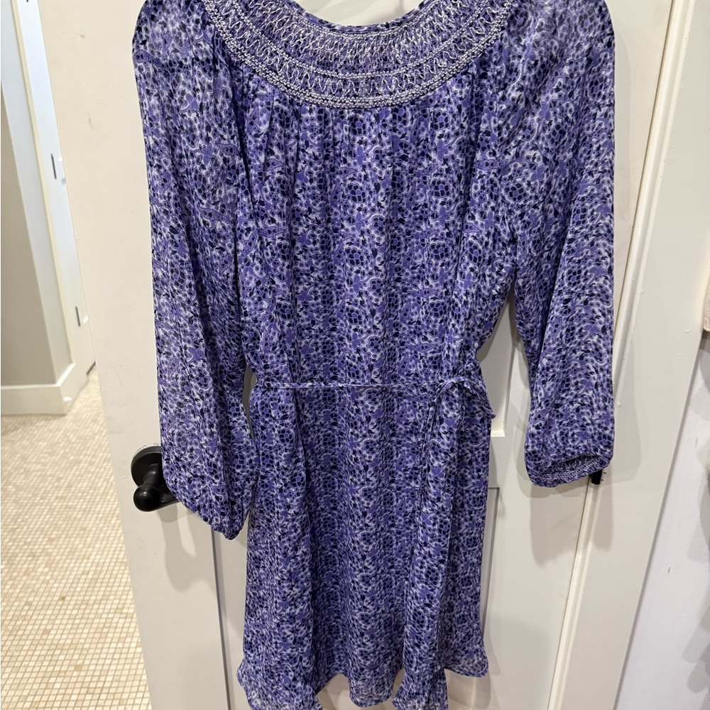 LOFT Purple Patterned Long Sleeve Dress
